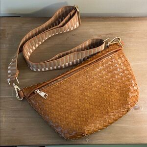 Pretty Simple Tan Woven Leather Crossbody Bag